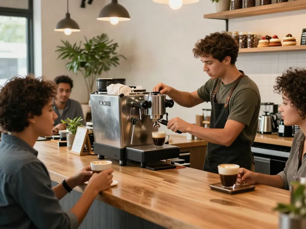 Experience the rokok88 link with premium espresso expertly crafted in a cozy coffee shop setting.