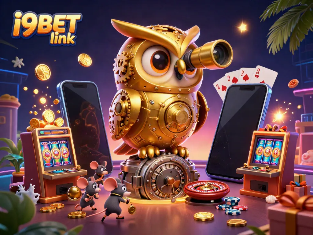 Experience the excitement at i9BET link with a dynamic 3D casino scene featuring engaging characters and games.