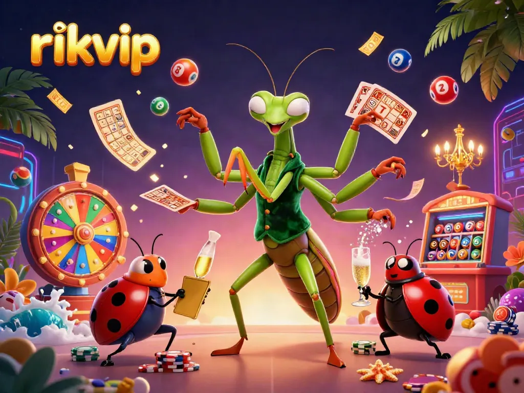 Engage with exciting gameplay elements while downloading tải rikvip, showcased by vibrant casino-themed characters.