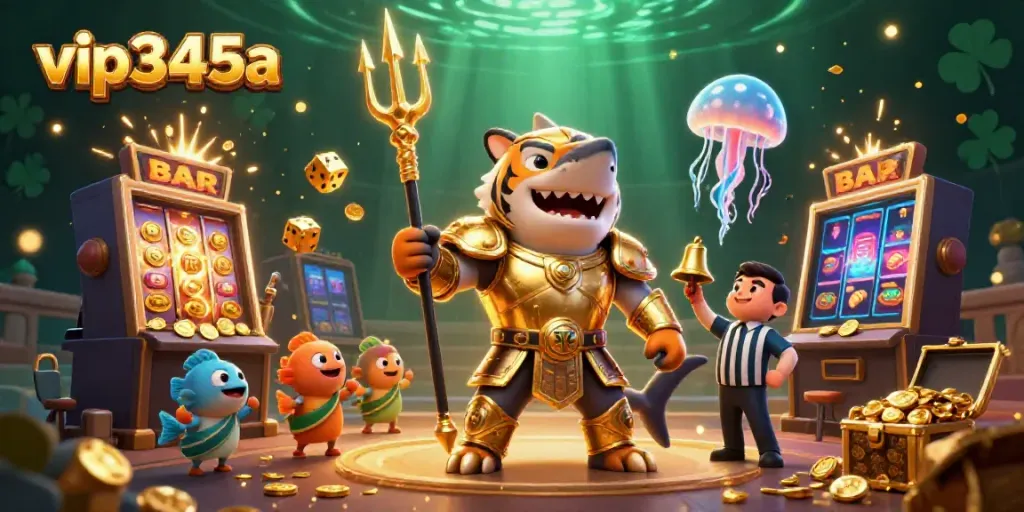 Experience thrilling gameplay with vip345a featuring a tiger shark gladiator in an underwater colosseum.