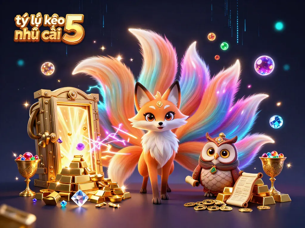 Bet on tỷ lệ kèo nhà cái 5 with glowing spirits in a rich 3D casino scene filled with treasure.