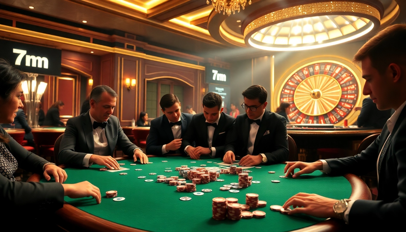 Experience thrilling poker action at our 7m casino, featuring professional players and vibrant gaming tables.