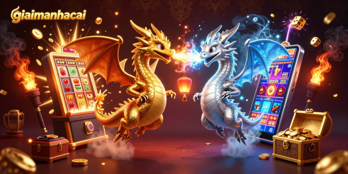 Experience the excitement of giaimanhacai with golden dragons and vibrant casino elements.