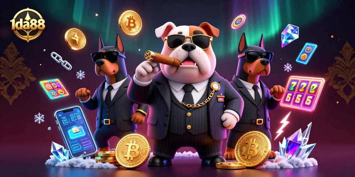 Win big with 1da88 in this vibrant casino illustration featuring cryptocurrency elements and characters!