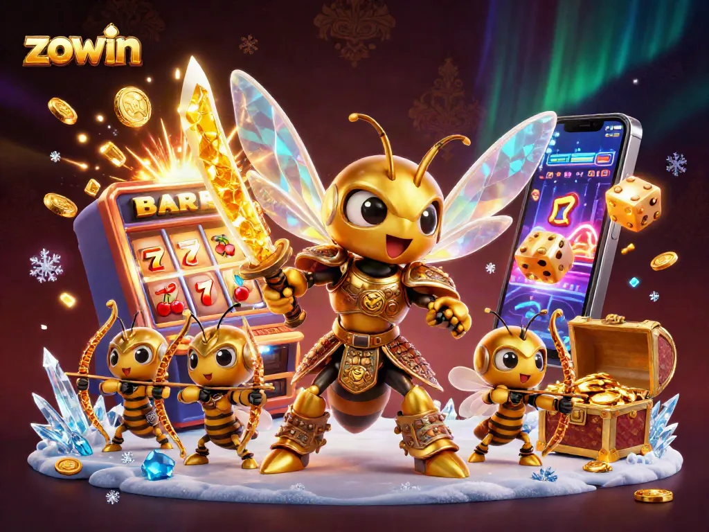Zowin captures thrilling casino moments with vibrant slot machines and animated characters.
