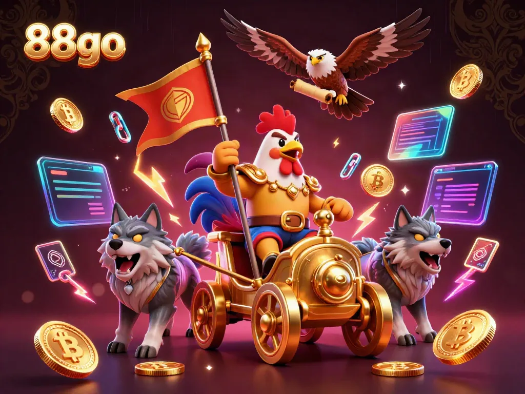 Experience the thrill of 88go with a vibrant 3D casino scene featuring a rooster warlord