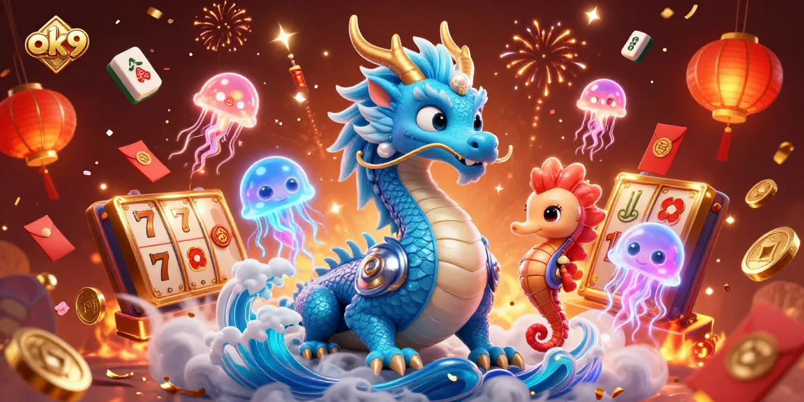 Spin with ok9's thrilling slots amidst a vibrant world of dragons and jellyfish.