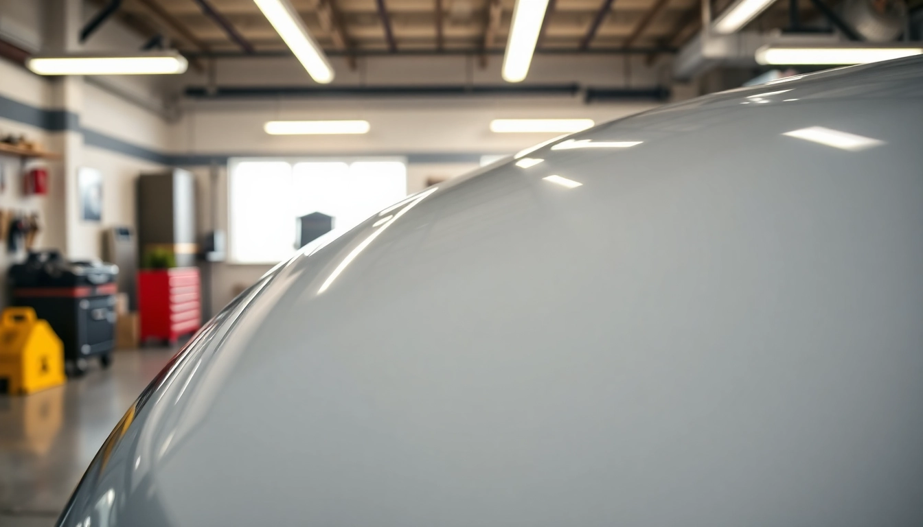 Car showcasing paint protection film near me in a modern garage setting, highlighting its clarity and shine.
