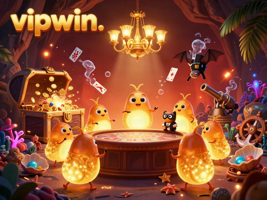 Experience the vibrant world of vipwin. with glowworms illuminating a cave casino filled with treasures and excitement.