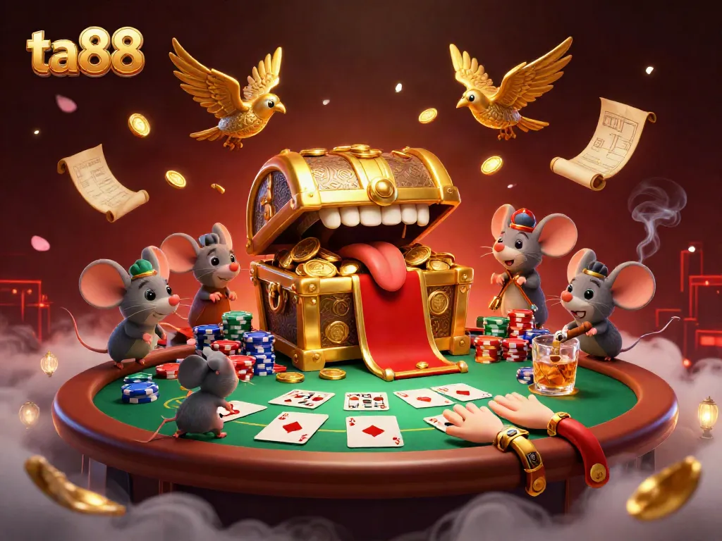 Experience exciting gaming with ta88, featuring a treasure chest and vibrant casino elements.