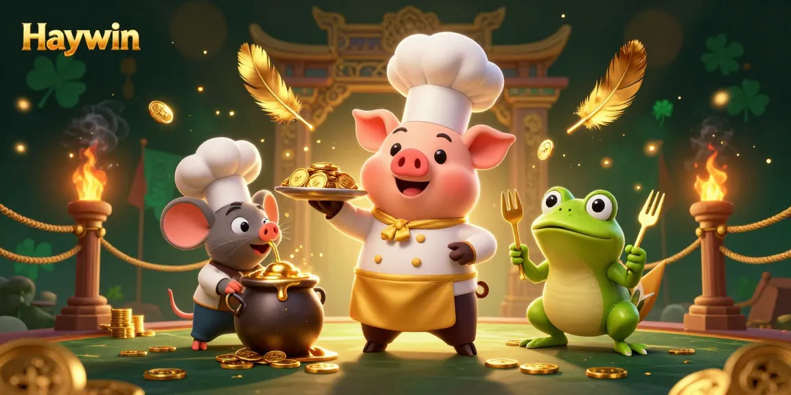 Experience Haywin with a dynamic scene featuring a chef pig serving golden coins in a lively casino
