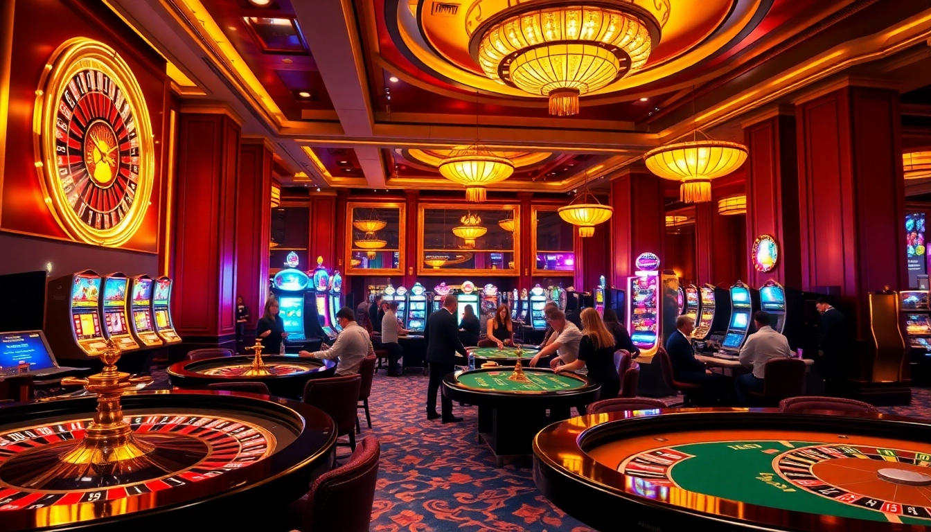 Experience the excitement of rikbet on a luxurious casino floor filled with vibrant games and players.