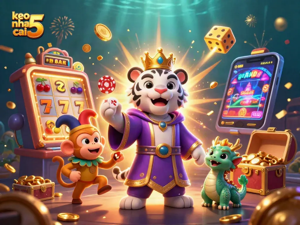 Experience the thrill of betting with keo nha cai 5, featuring a vibrant casino-themed scene full of excitement and action.